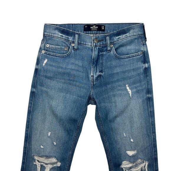Hollister‎ Men's Slim Straight Epic Flex Light Wash Distressed Jeans - Picture 3 of 11